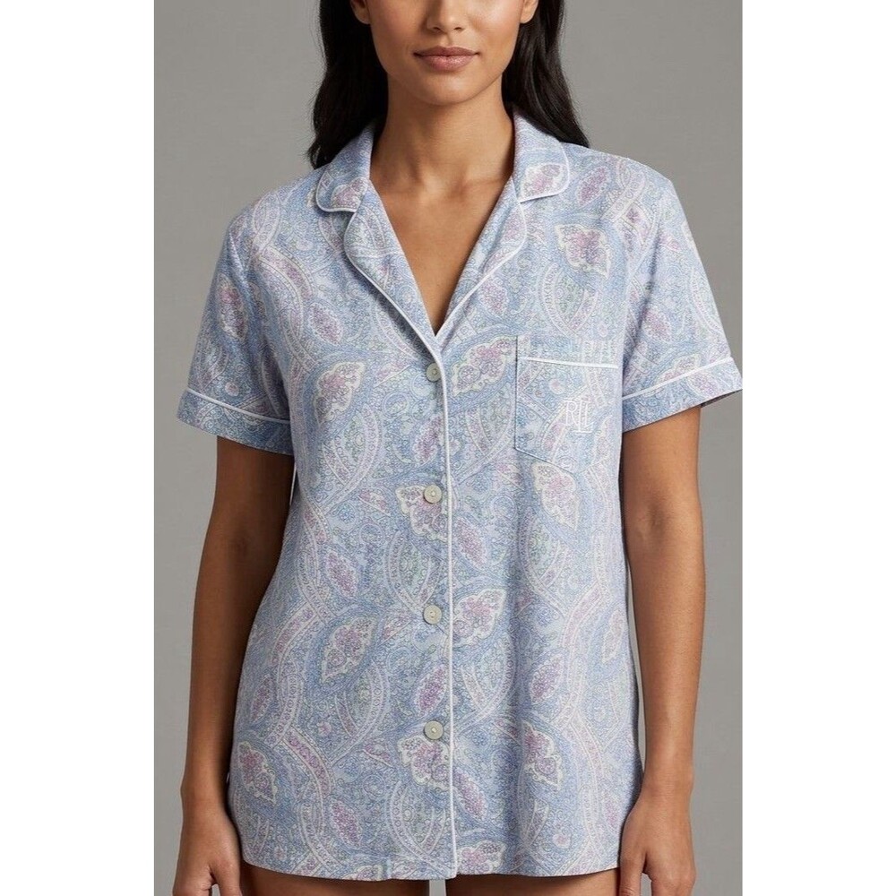 Lauren Ralph Lauren Black Label Blue Paisley Pajama Top Size XL